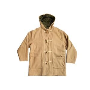 VTG Woolrich Men's Wool Fisherman Coat Quilted Hooded Tan XL USA Made Nautical